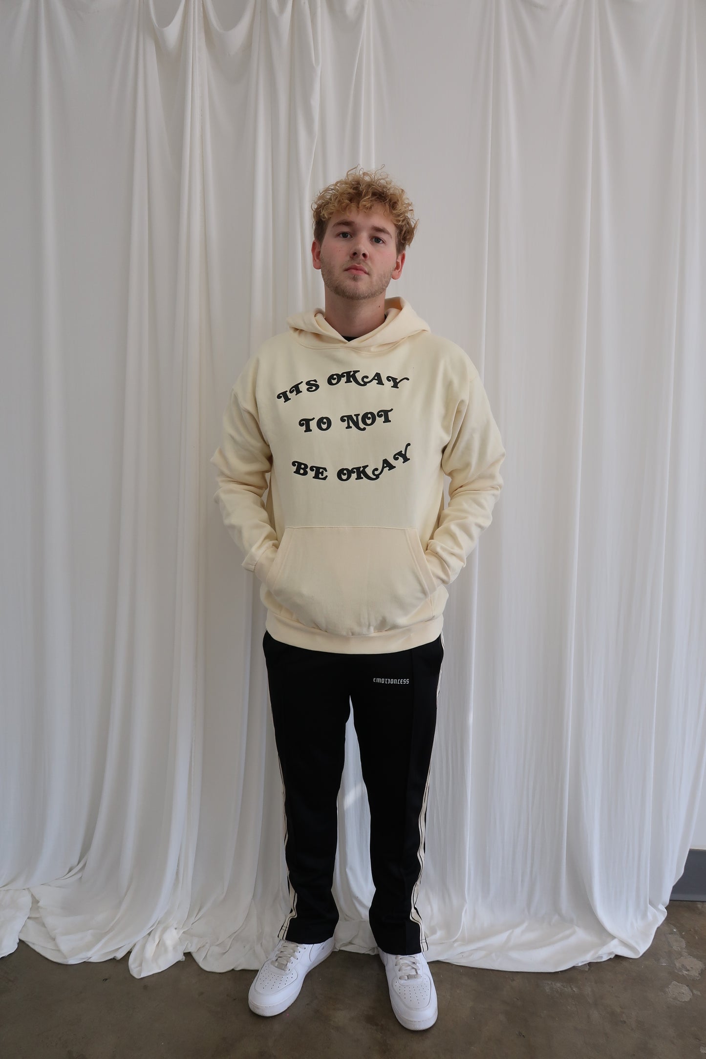 "It's Okay To Not Be Okay" Hooded Sweatshirt (Cream)