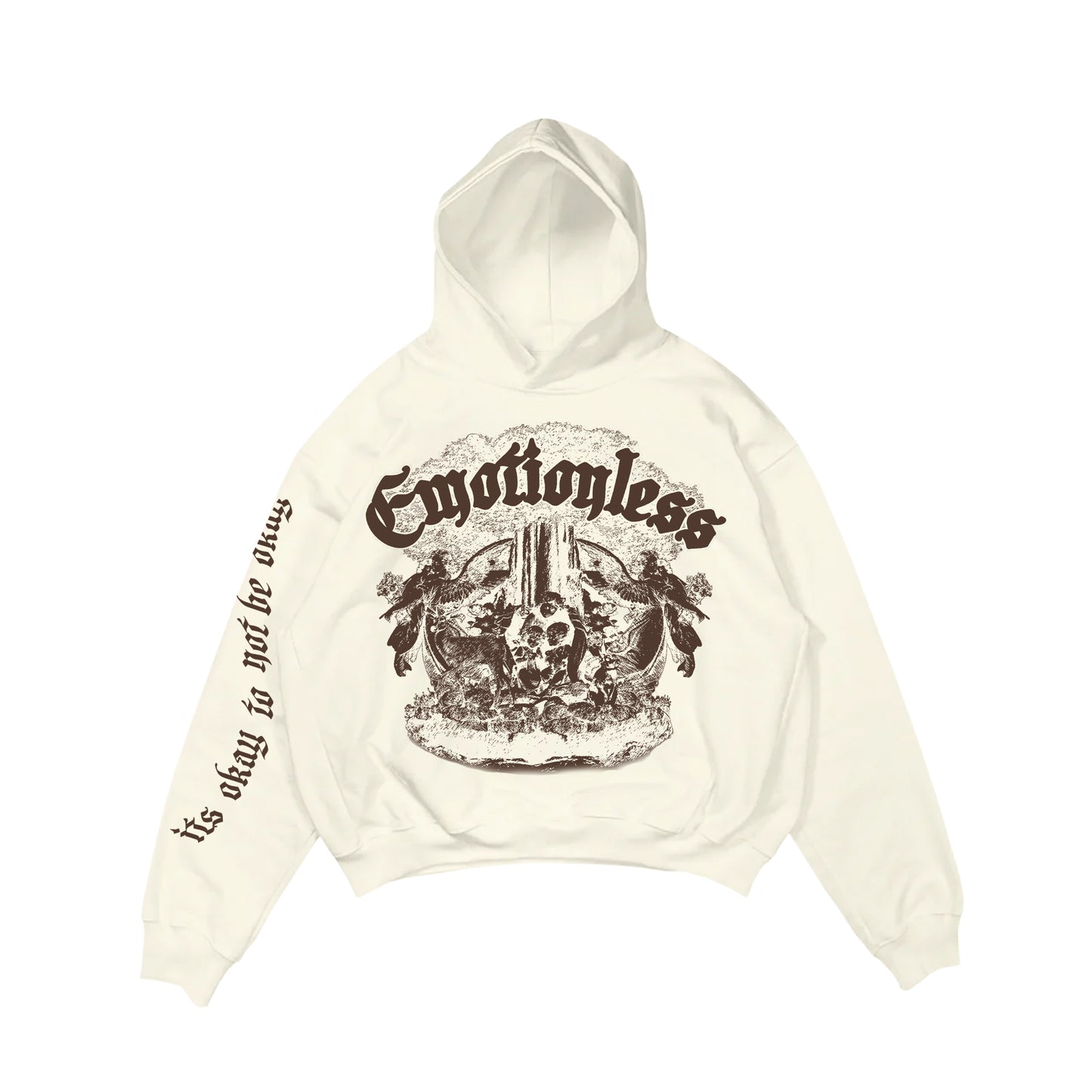 "Protected by Angels" Emotionless Hooded Sweatshirt Cream