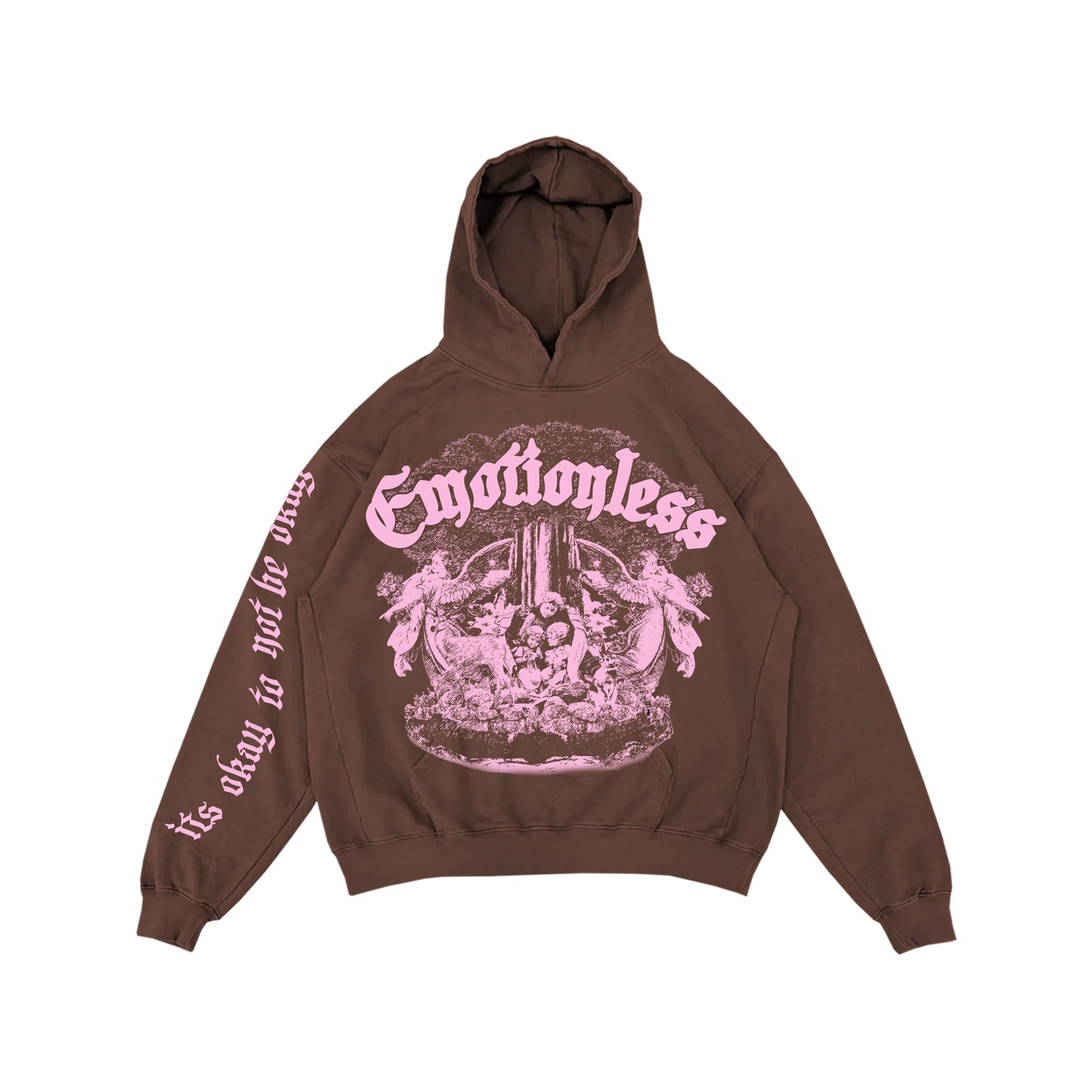 "Protected by Angels" Emotionless Hooded Sweatshirt Brown