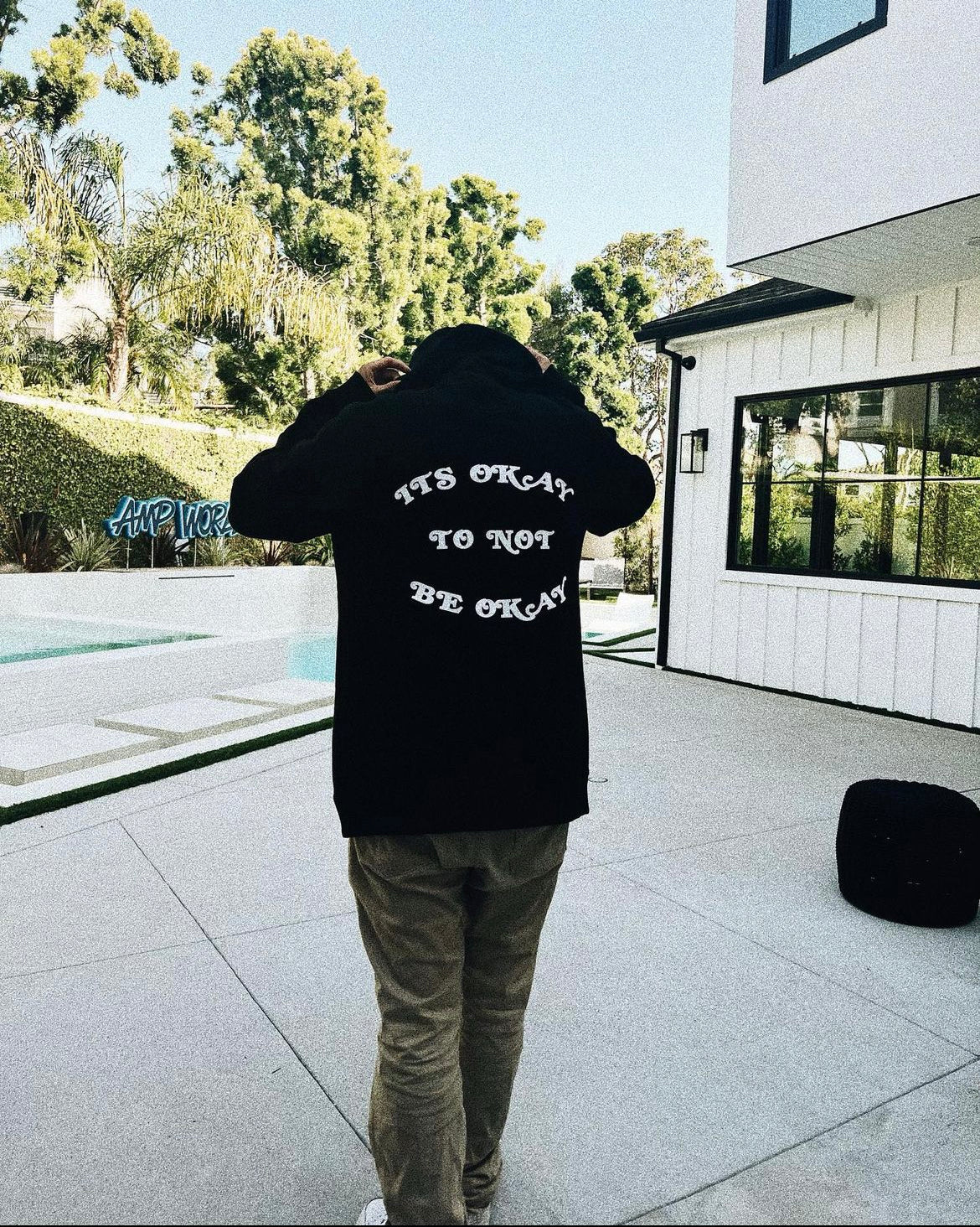 "IT'S OKAY TO NOT BE OKAY" Emotionless Hooded Sweatshirt Black