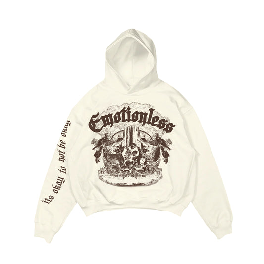 "Protected by Angels" Emotionless Hooded Sweatshirt Cream